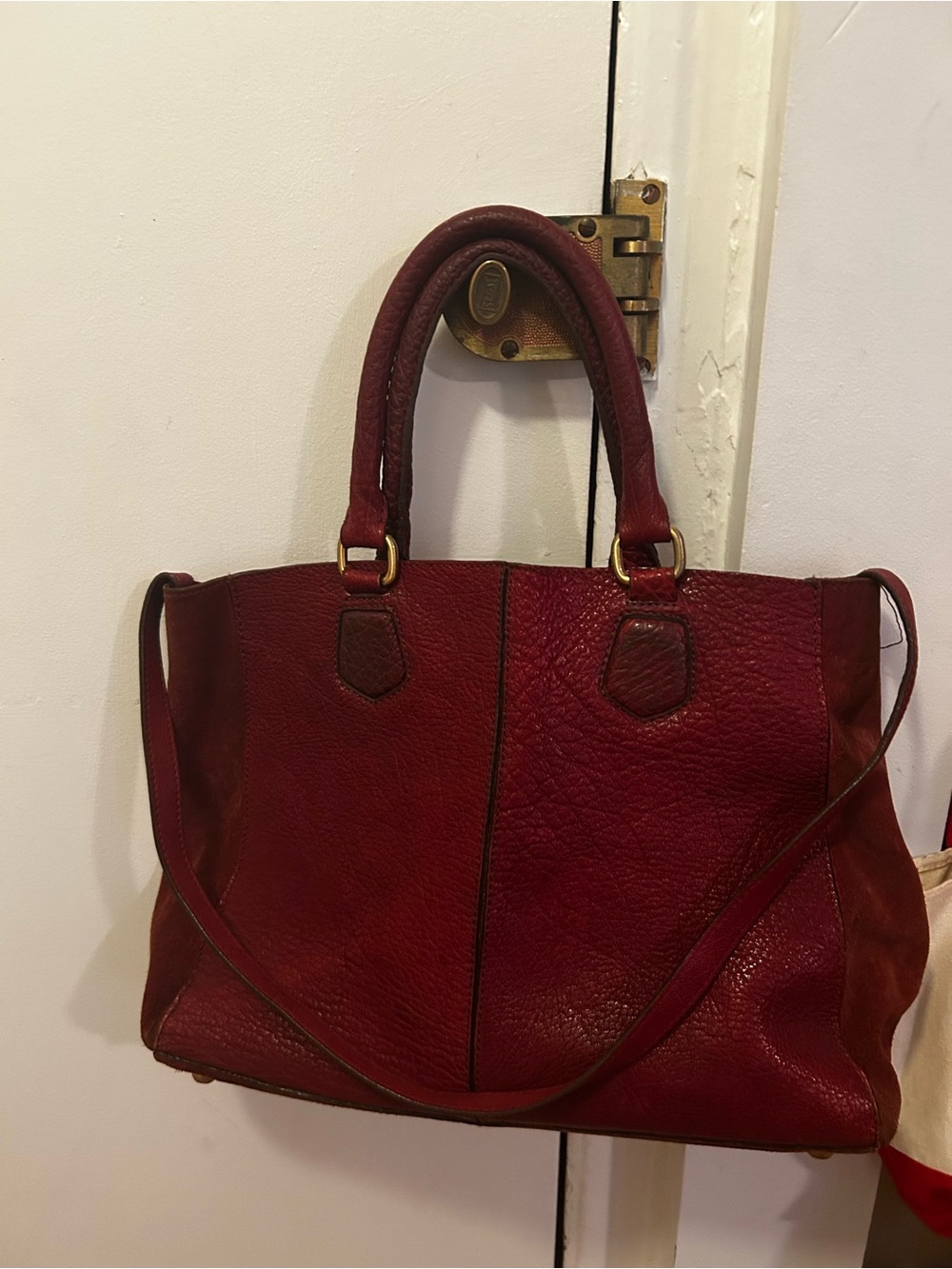 Zara burgundy Leather Tote Bag with Top Handles